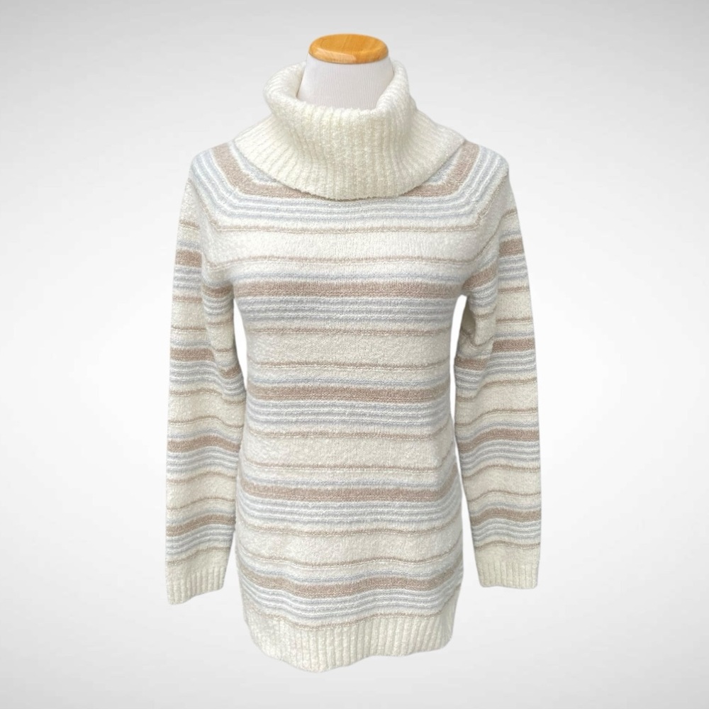 LL Bean Pullover Cowlneck Striped Sweater Wool-Blend Long Sleeves